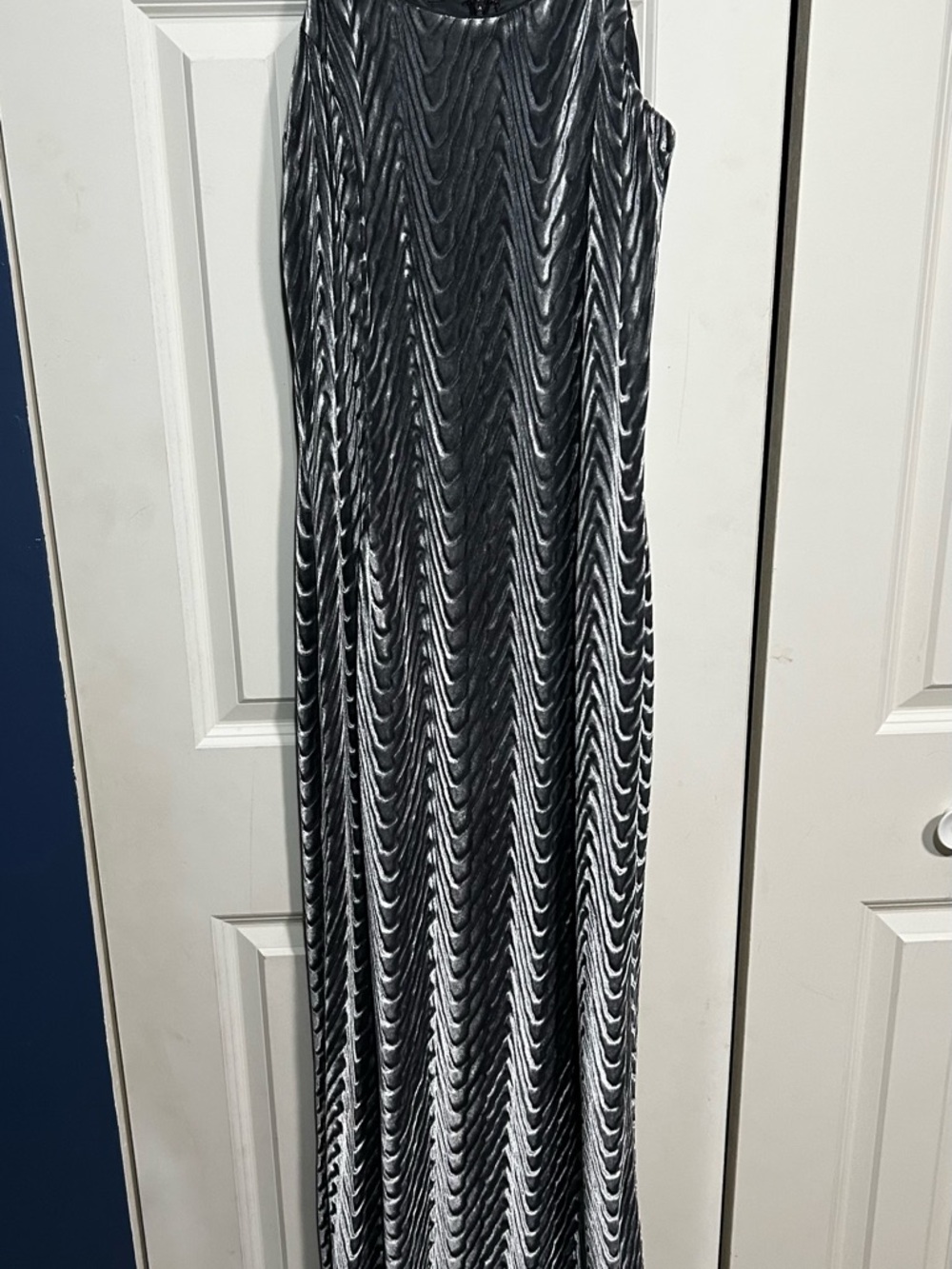 Black and grey velvet patterned Women’s evening Dress